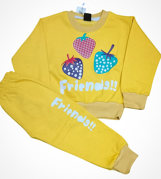 Trendy Yellow Strawberry Fleece Tracksuit for Cozy Comfort