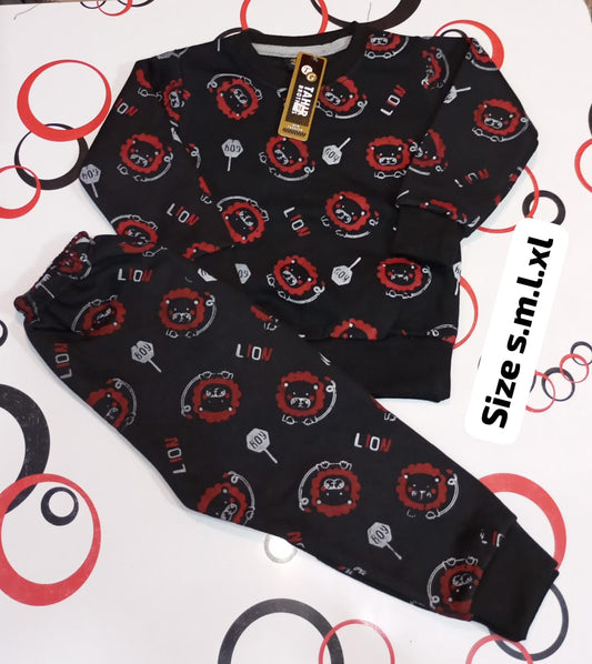 Kids Fleece Tracksuit with Bold Lion Print