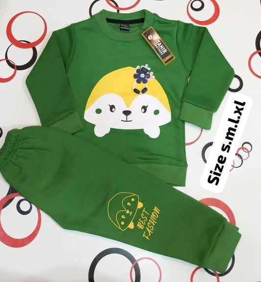 Cozy Fleece Tracksuit for Kids with Adorable Bear Cartoon Print